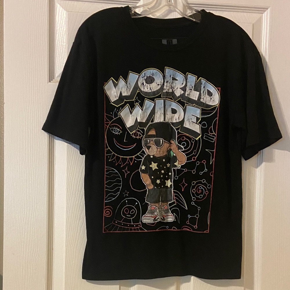 Kids Black Graphic Tee with 'World Wide' Design